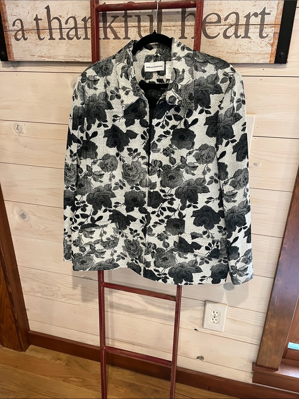Alfred Dunner Black and White Floral Jacket